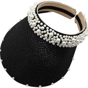 Straw Visor With Pearl Headband Black One Size